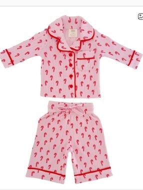 Organic Cotton Girls Spearmint Love PinkCandy Cane Print Pajama Set 12-18 Months